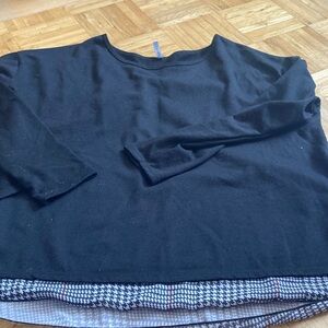 Black Long Sleeve Top with Houndstooth Hem